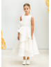 White Satin Flounce Flower Girl Dress